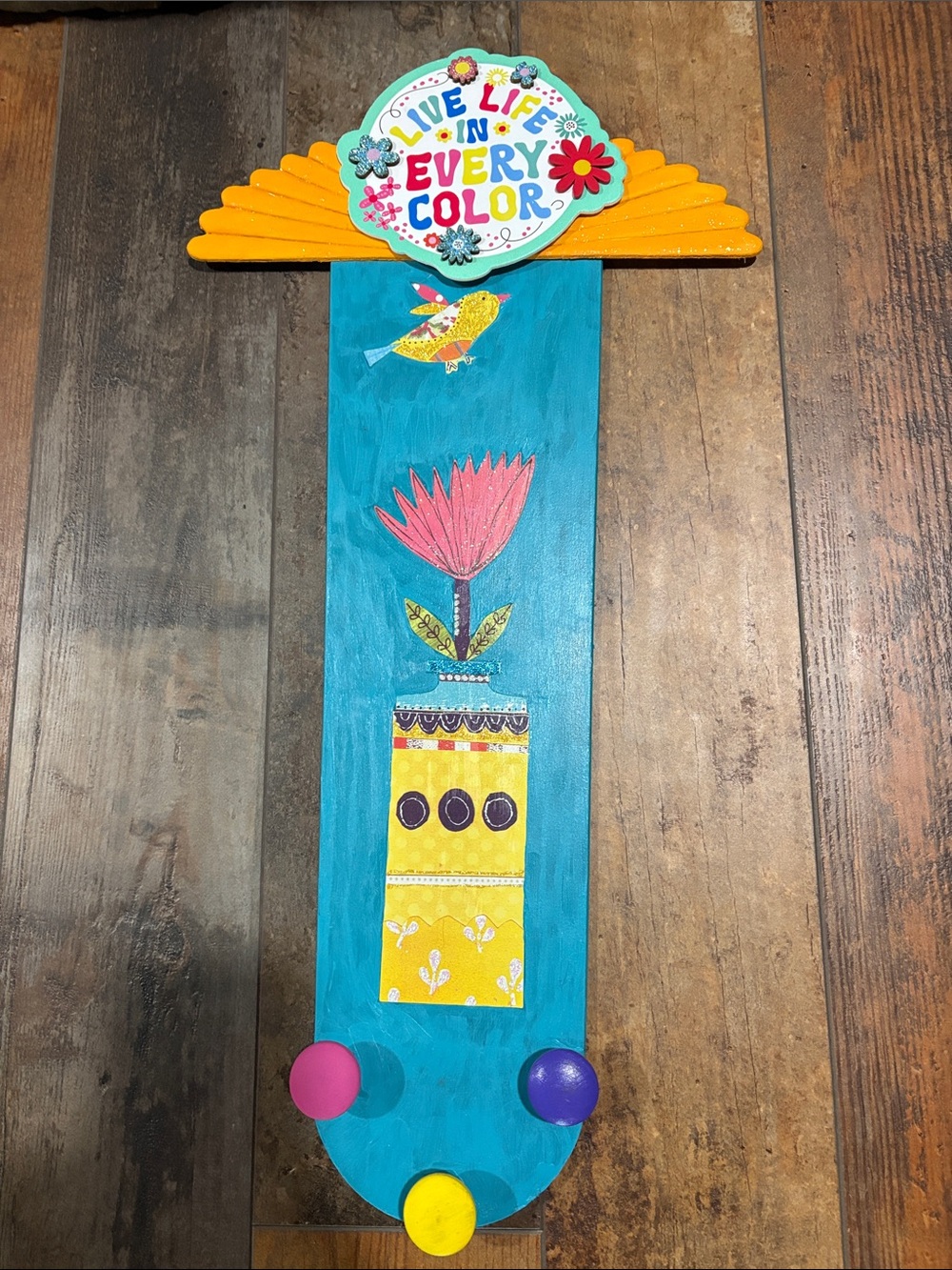 Live Life in Every Color Teal Wall Hook Rack by